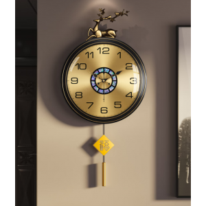 New Chinese-style Home Yellow Copper Deer Luxury Wall Clock‌